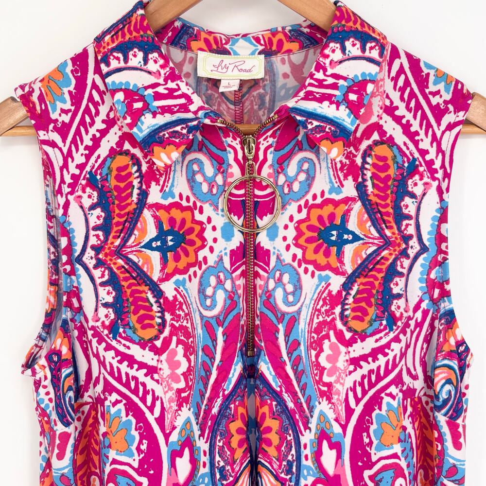 Ivy Road Pink Blue Quarter Zip Abstract Boho Pattern Stretch Dress Size L - Picture 6 of 8